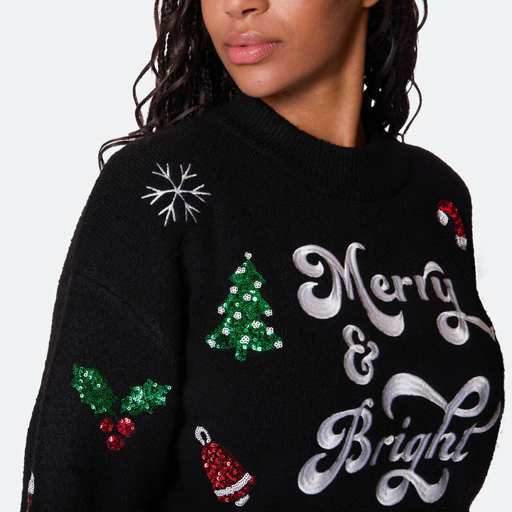 Merry & Bright Oversized Weihnachtspullover Damen