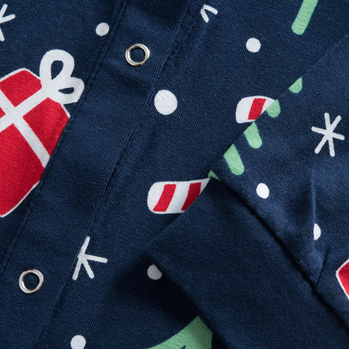 Blaues Weihnachtsmuster Weihnachtspyjama Kinder
