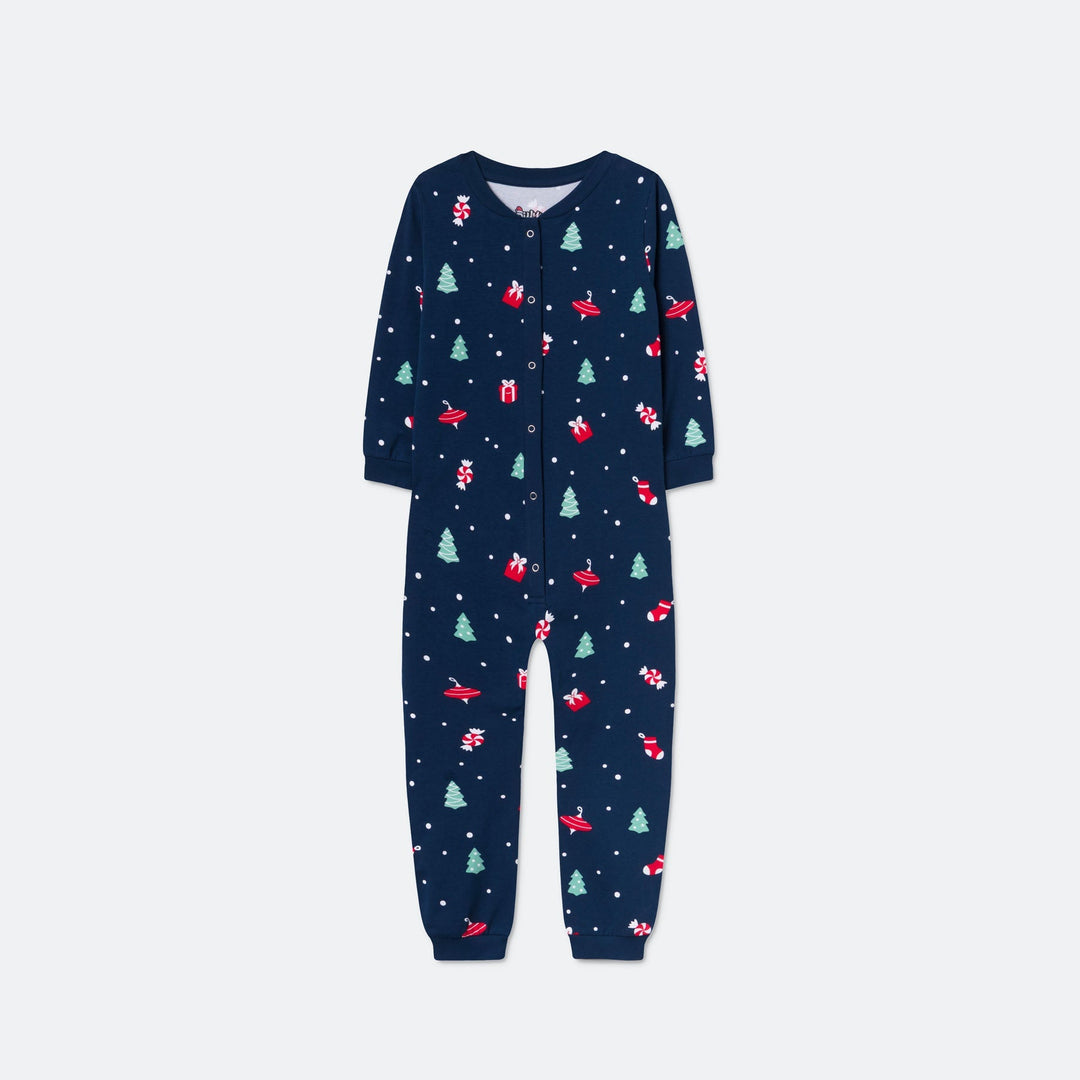 Blauer Weihnachtsschmuck-Overall-Weihnachtspyjama Kinder