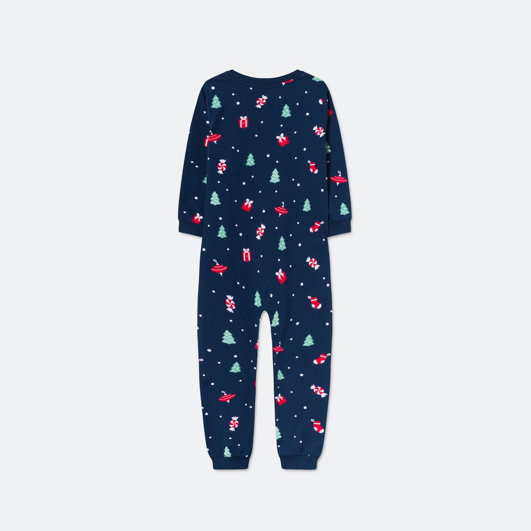 Blauer Weihnachtsschmuck-Overall-Weihnachtspyjama Kinder
