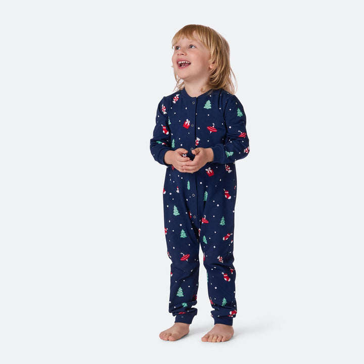 Blauer Weihnachtsschmuck-Overall-Weihnachtspyjama Kinder