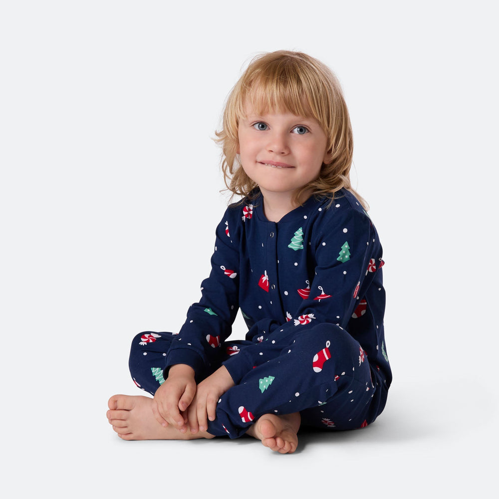Blauer Weihnachtsschmuck-Overall-Weihnachtspyjama Kinder