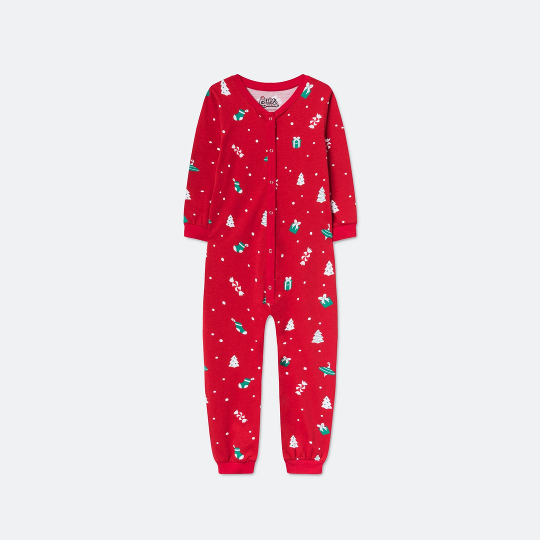 Roter Weihnachtsschmuck-Overall-Weihnachtspyjama Kinder