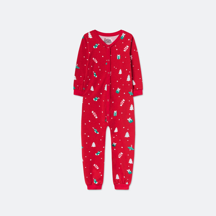 Roter Weihnachtsschmuck-Overall-Weihnachtspyjama Kinder