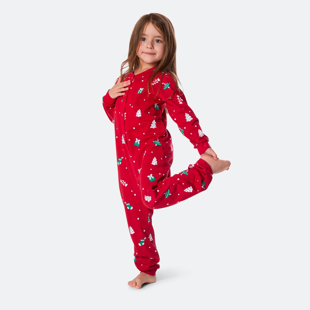 Roter Weihnachtsschmuck-Overall-Weihnachtspyjama Kinder