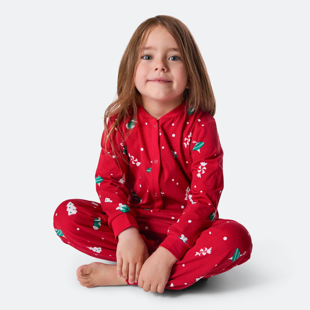 Roter Weihnachtsschmuck-Overall-Weihnachtspyjama Kinder