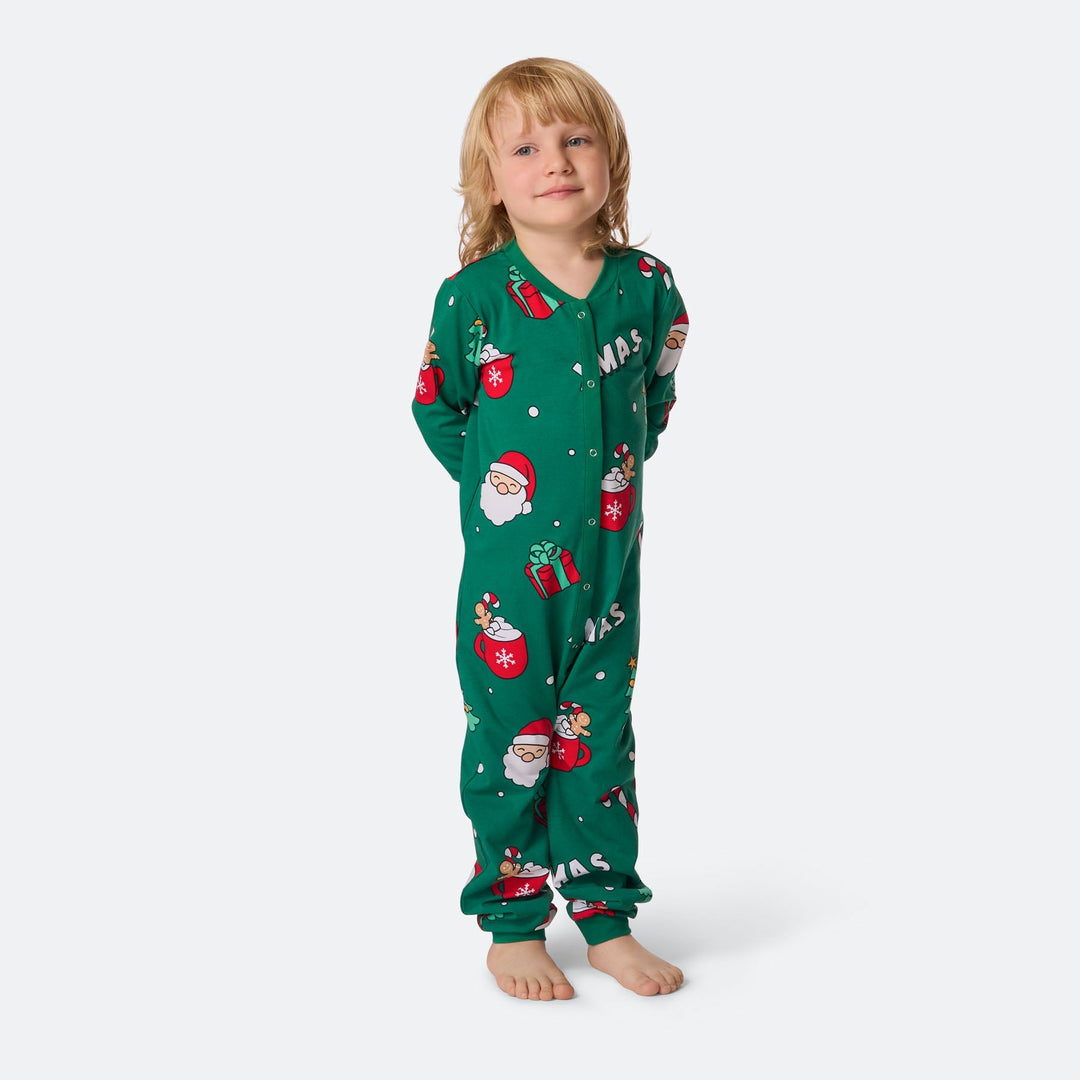 Grüner Xmas-Overall-Weihnachtspyjama Kinder
