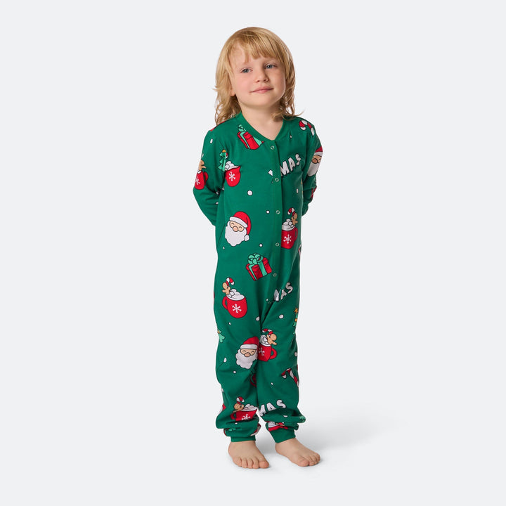 Grüner Xmas-Overall-Weihnachtspyjama Kinder