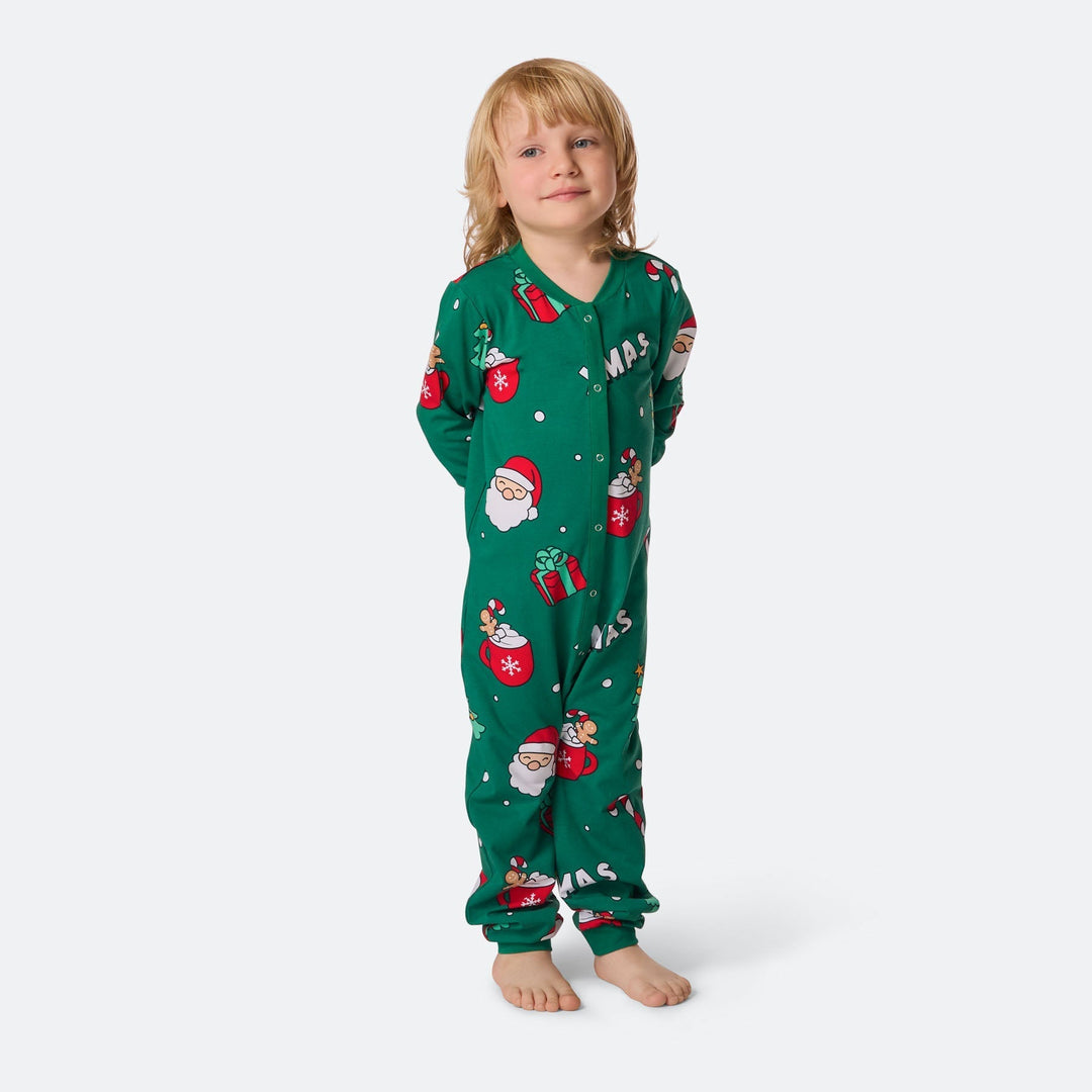 Grüner Xmas-Overall-Weihnachtspyjama Kinder