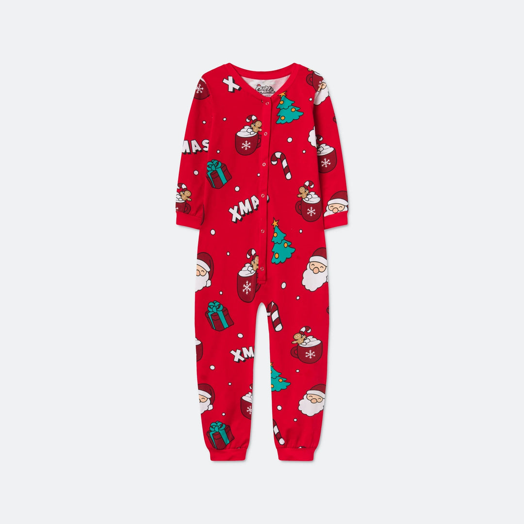 Roter Xmas-Overall-Weihnachtspyjama Kinder