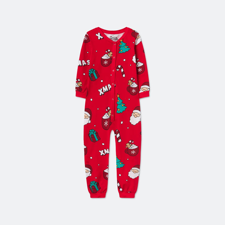 Roter Xmas-Overall-Weihnachtspyjama Kinder