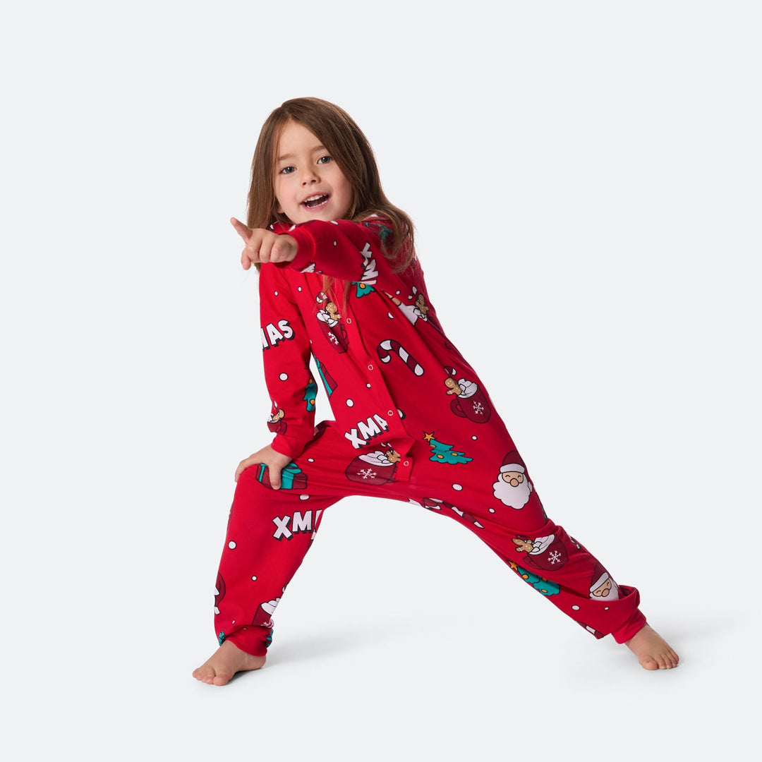 Roter Xmas-Overall-Weihnachtspyjama Kinder