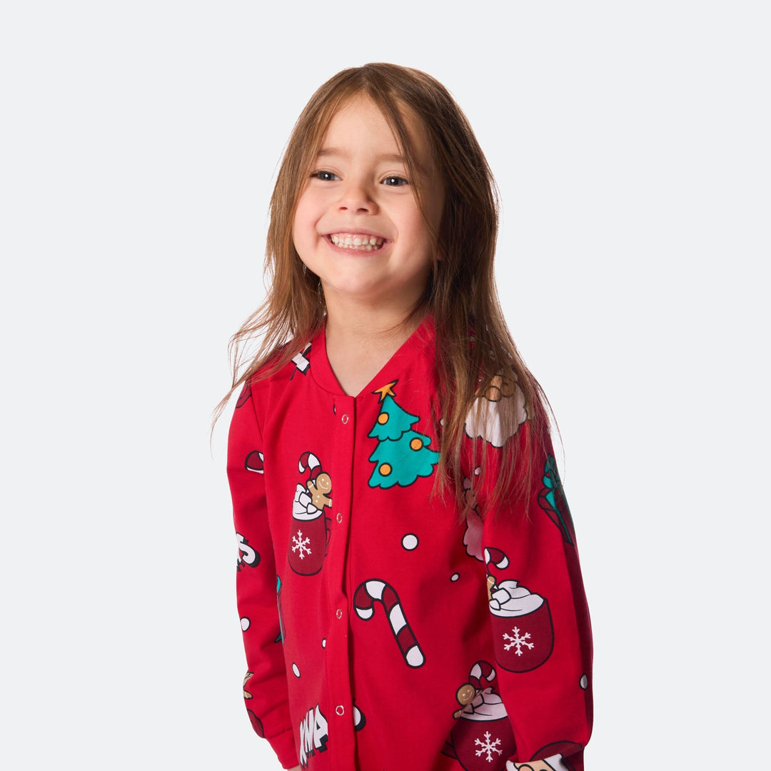 Roter Xmas-Overall-Weihnachtspyjama Kinder