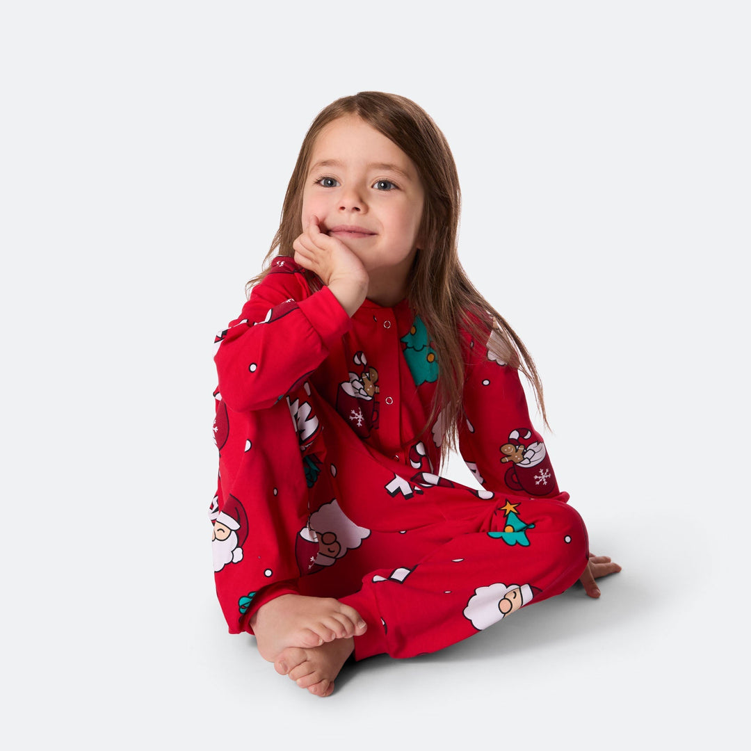 Roter Xmas-Overall-Weihnachtspyjama Kinder