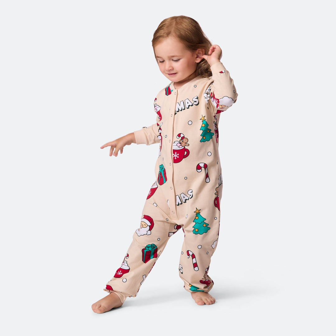 Beiger Xmas-Overall-Weihnachtspyjama Kinder