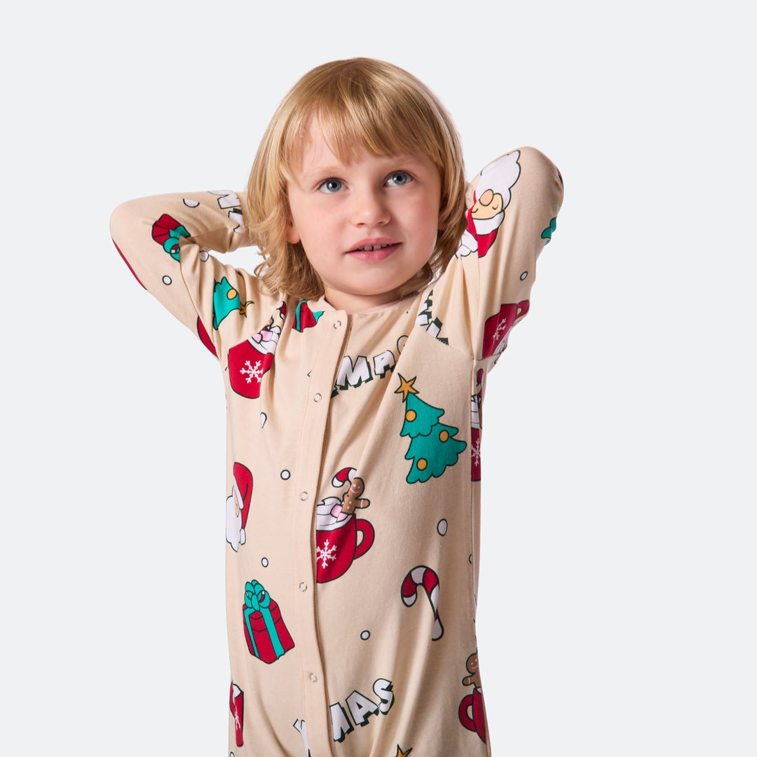Beiger Xmas-Overall-Weihnachtspyjama Kinder