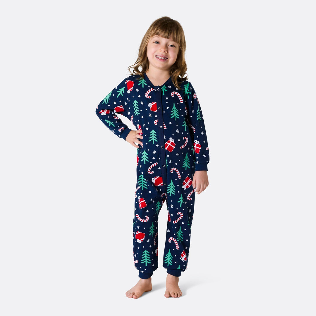 Blaues Weihnachtsmuster Weihnachtspyjama Kinder