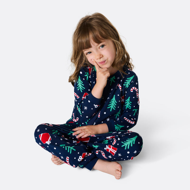 Blaues Weihnachtsmuster Overall Weihnachtspyjama Kinder