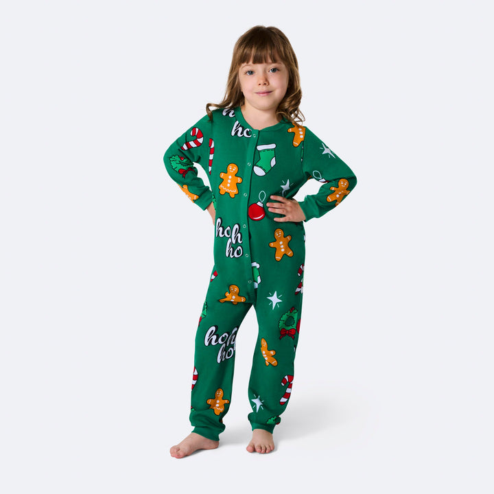 Grüner Hohoho Overall Weihnachtspyjama Kinder