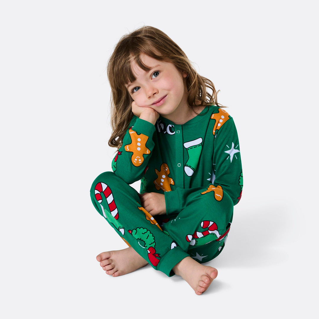 Grüner Hohoho Overall Weihnachtspyjama Kinder
