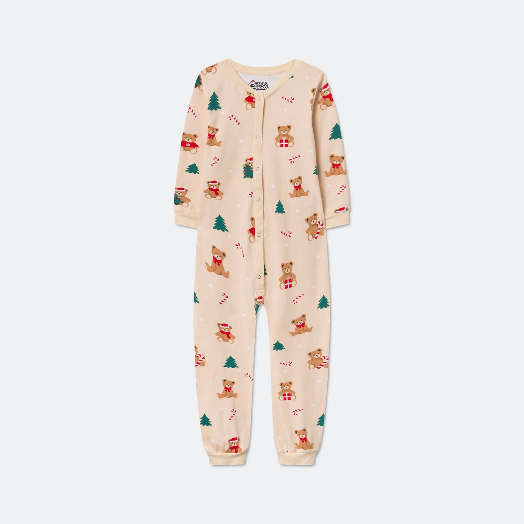 Beiger Teddybär-Overall-Weihnachtspyjama Kinder