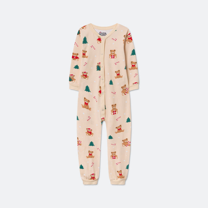 Beiger Teddybär-Overall-Weihnachtspyjama Kinder