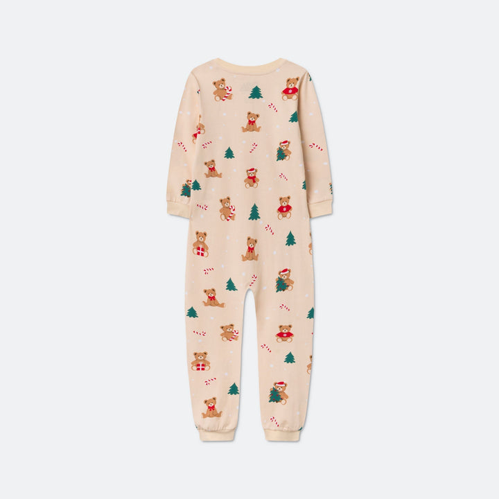 Beiger Teddybär-Overall-Weihnachtspyjama Kinder