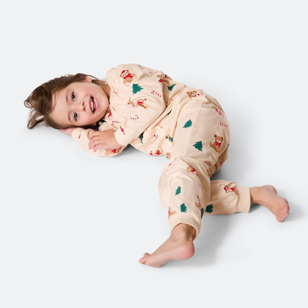 Beiger Teddybär-Overall-Weihnachtspyjama Kinder