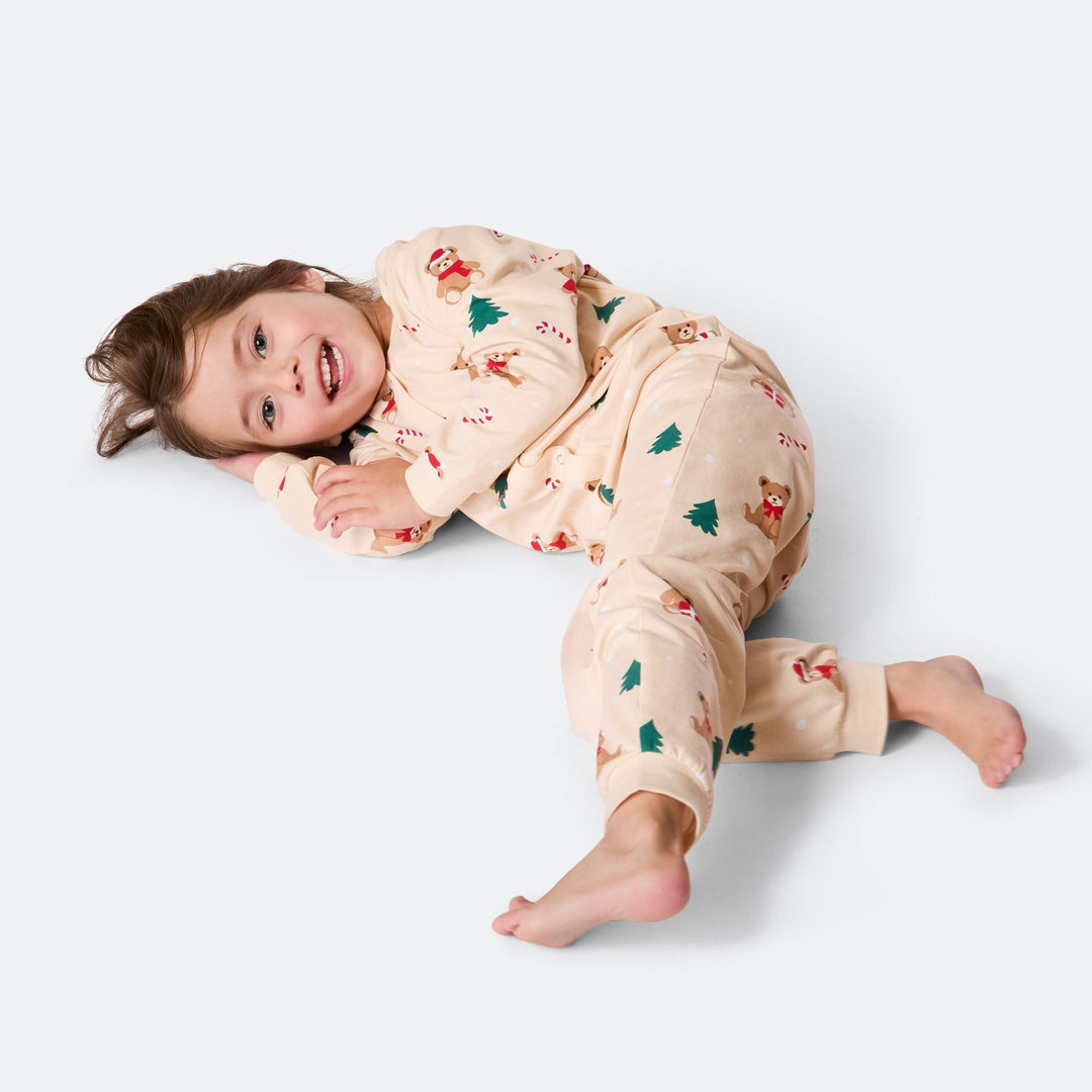 Beiger Teddybär-Overall-Weihnachtspyjama Kinder
