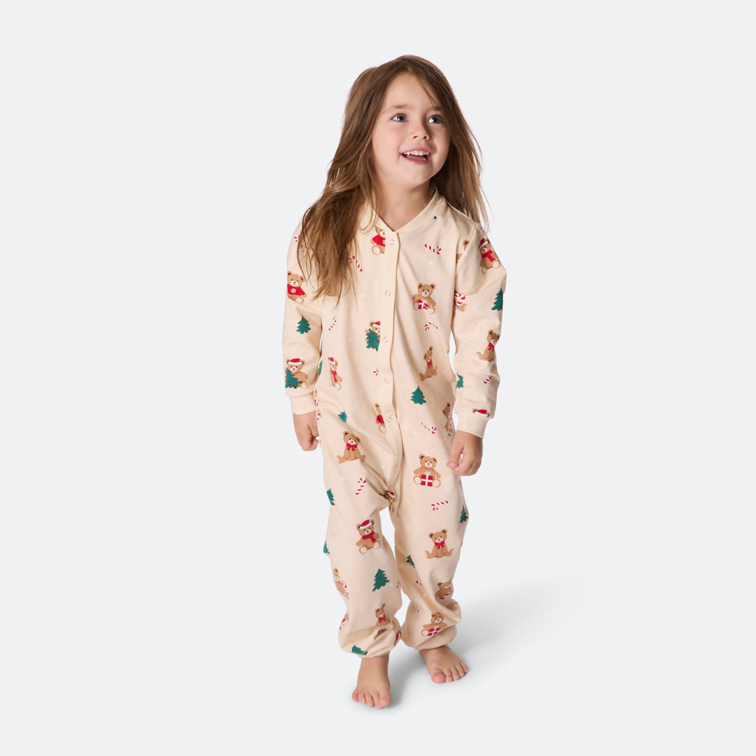 Beiger Teddybär-Overall-Weihnachtspyjama Kinder