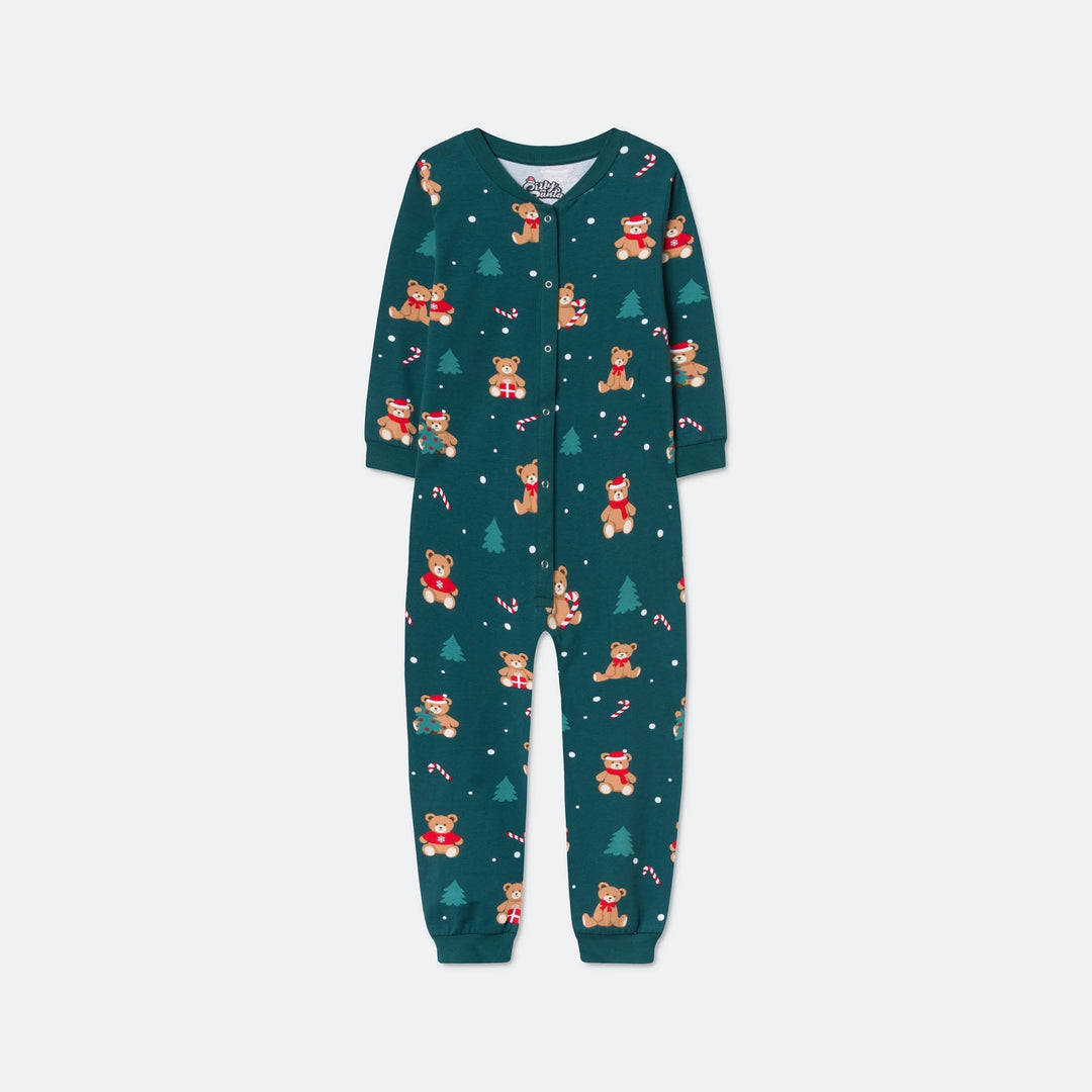 Grüner Teddybär-Overall-Weihnachtspyjama Kinder