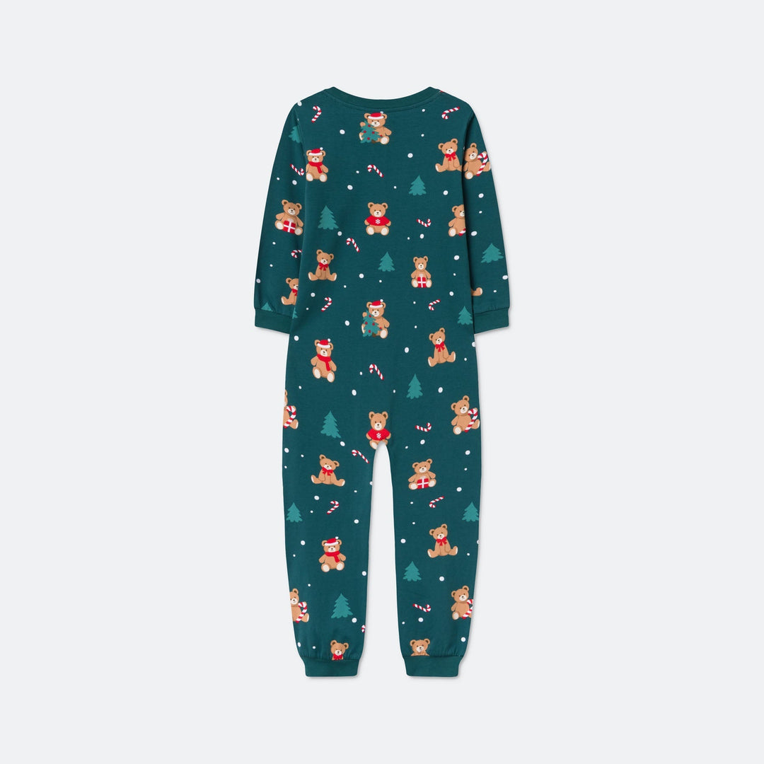 Grüner Teddybär-Overall-Weihnachtspyjama Kinder
