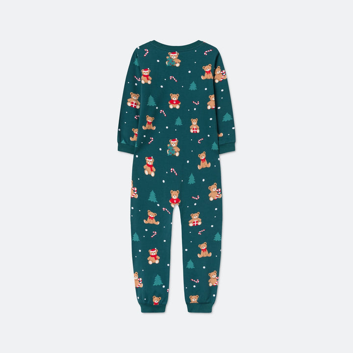 Grüner Teddybär-Overall-Weihnachtspyjama Kinder