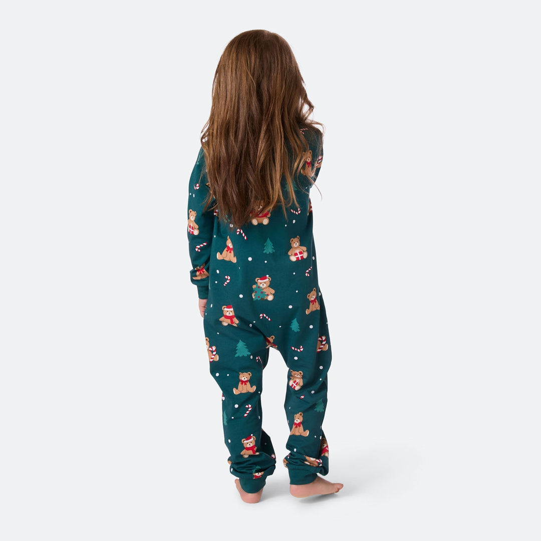 Grüner Teddybär-Overall-Weihnachtspyjama Kinder