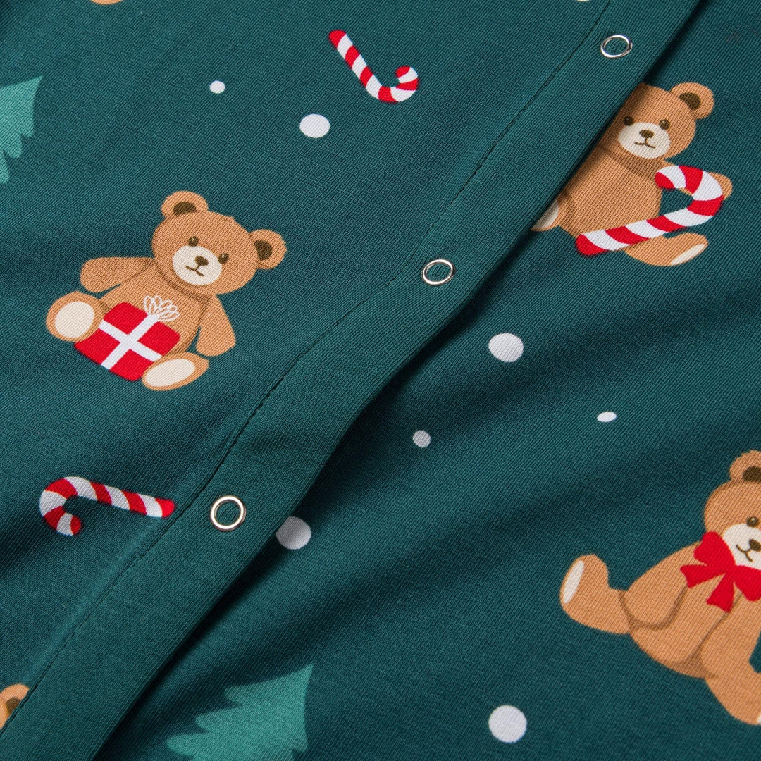 Grüner Teddybär-Overall-Weihnachtspyjama Kinder