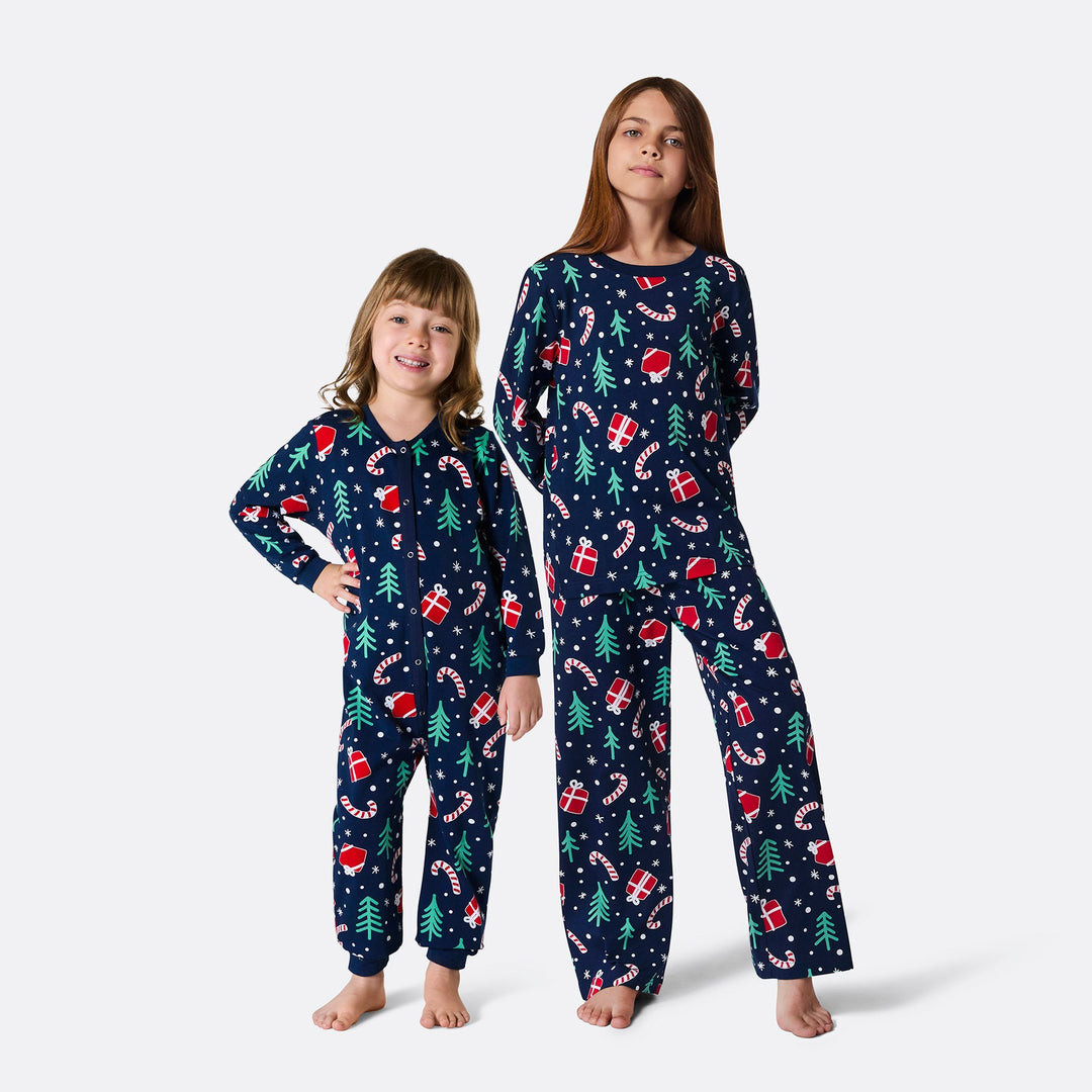 Blaues Weihnachtsmuster Weihnachtspyjama Kinder