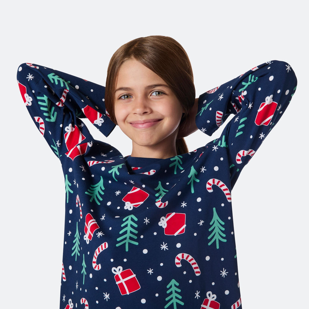 Blaues Weihnachtsmuster Weihnachtspyjama Kinder