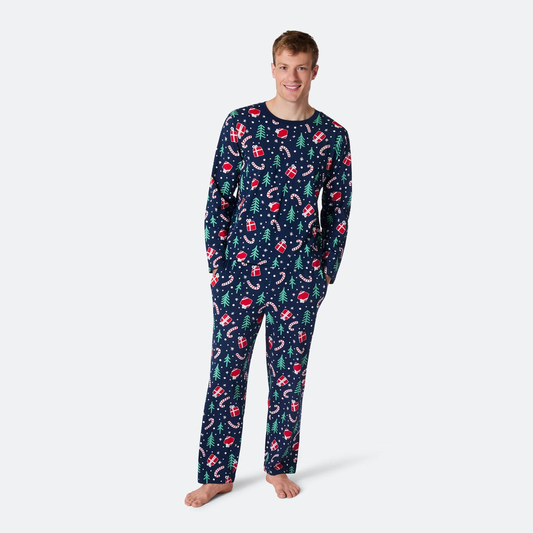 Blaues Weihnachtsmuster Weihnachtspyjama Herren