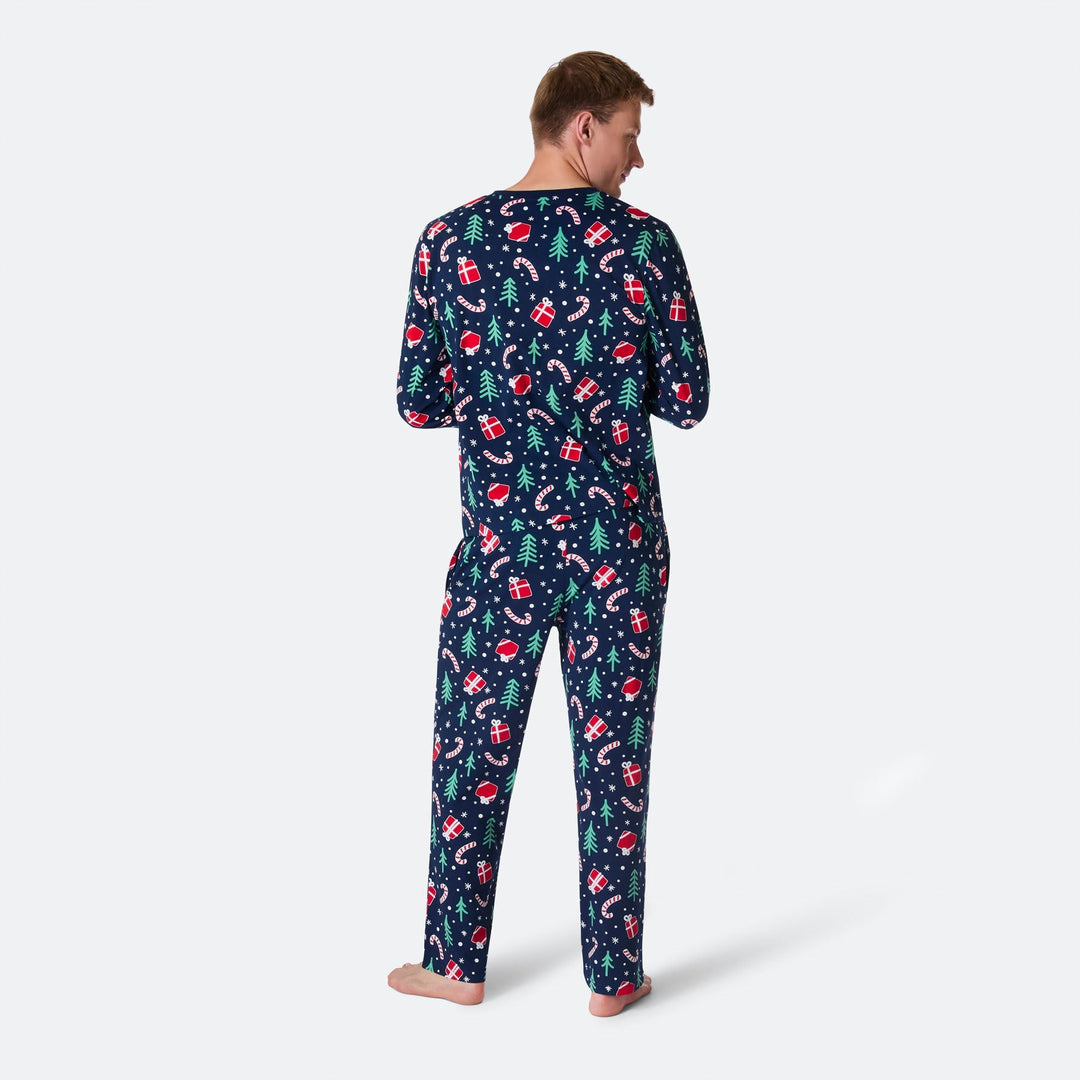 Blaues Weihnachtsmuster Weihnachtspyjama Herren