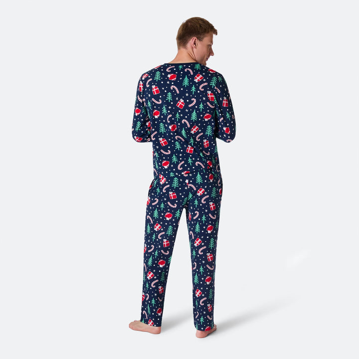 Blaues Weihnachtsmuster Weihnachtspyjama Herren