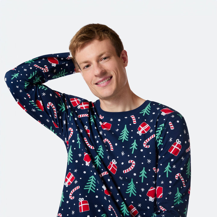 Blaues Weihnachtsmuster Weihnachtspyjama Herren