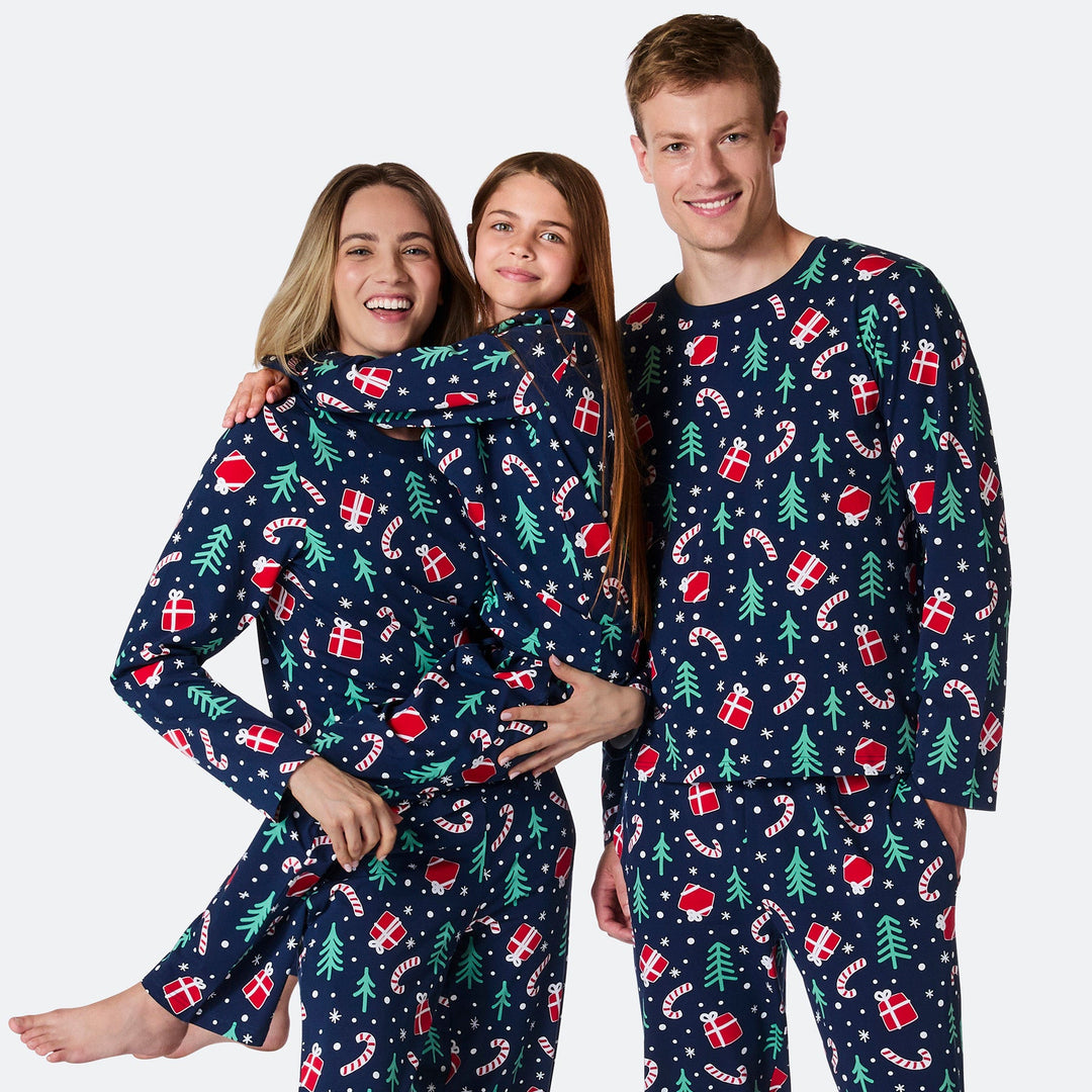 Blaues Weihnachtsmuster Weihnachtspyjama Familie