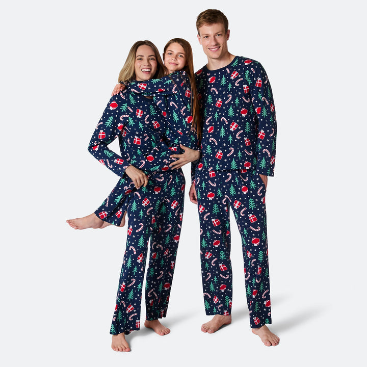 Blaues Weihnachtsmuster Weihnachtspyjama Damen