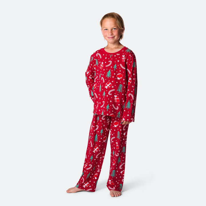 Rotes Weihnachtsmuster Weihnachtspyjama Kinder