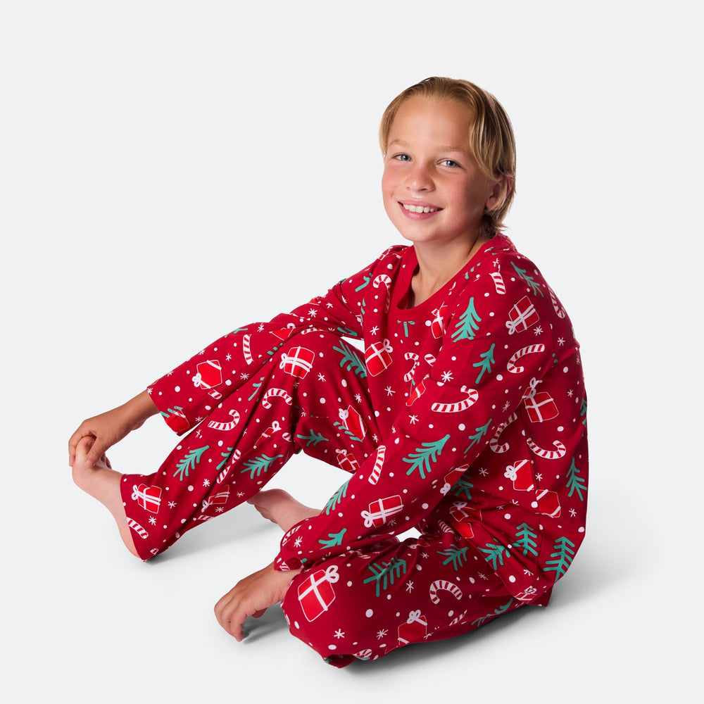 Rotes Weihnachtsmuster Weihnachtspyjama Kinder
