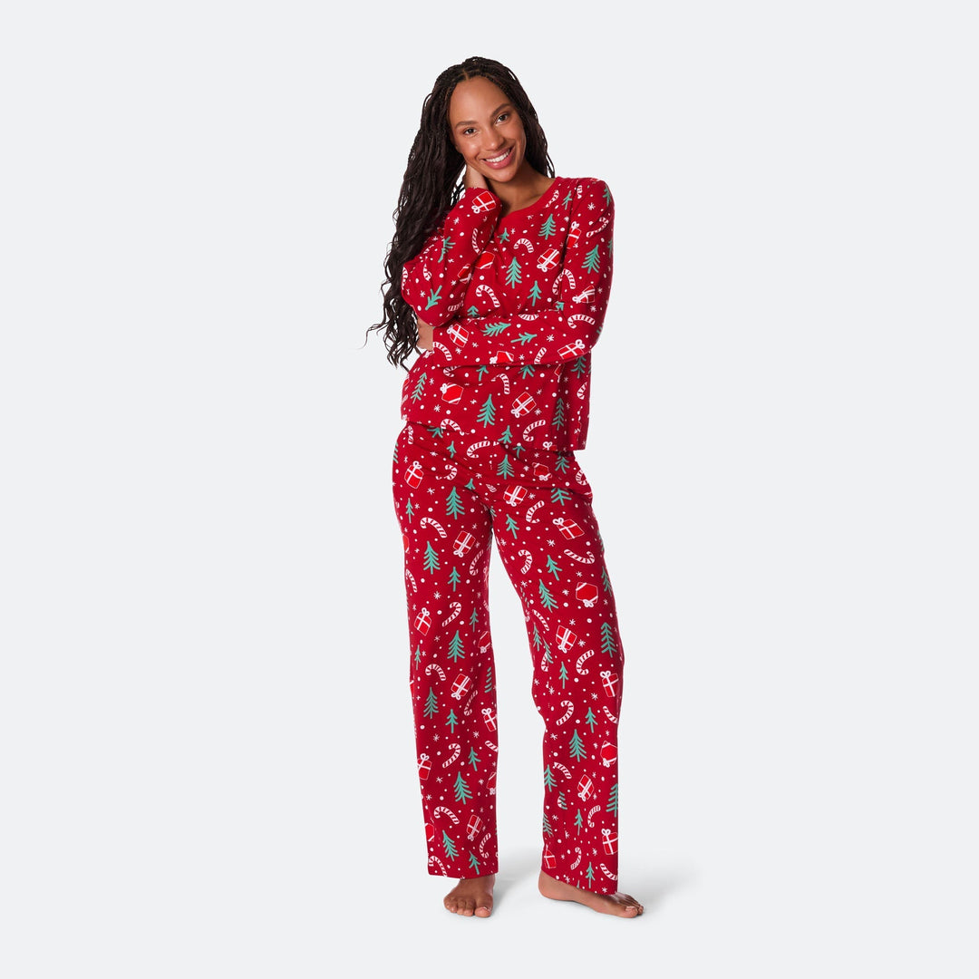Rotes Weihnachtsmuster Weihnachtspyjama Damen