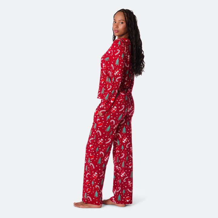 Rotes Weihnachtsmuster Weihnachtspyjama Damen