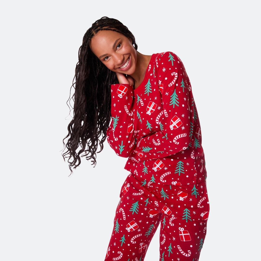 Rotes Weihnachtsmuster Weihnachtspyjama Damen