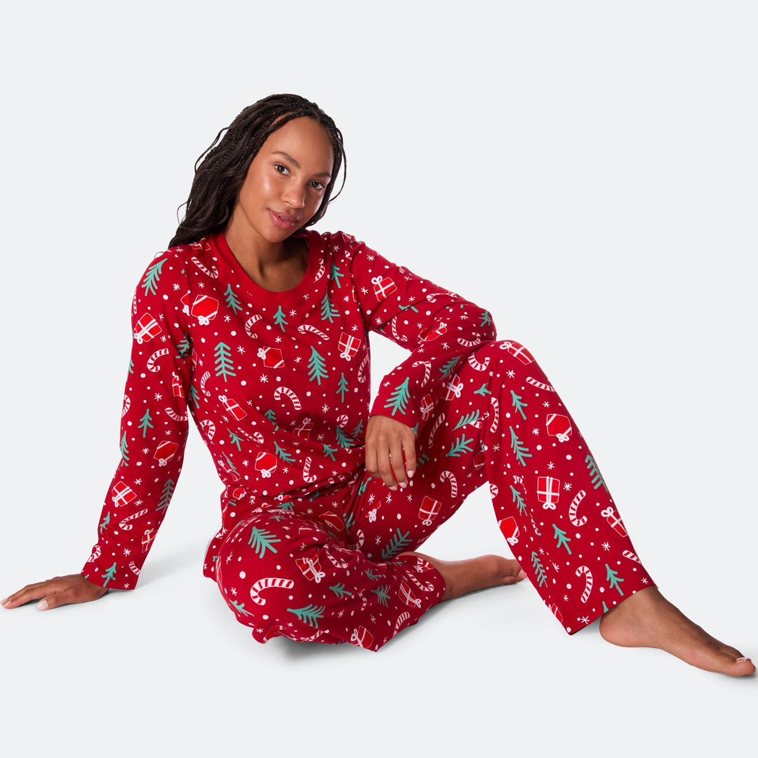 Rotes Weihnachtsmuster Weihnachtspyjama Damen
