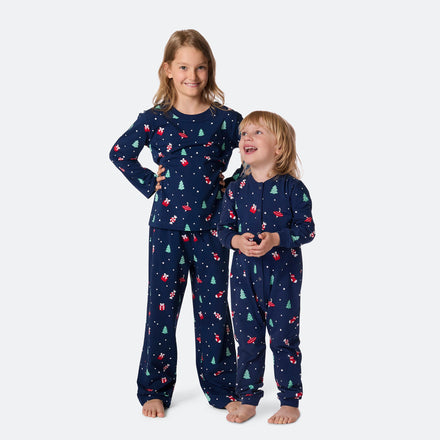 Blauer Weihnachtsschmuck-Weihnachtspyjama Kinder